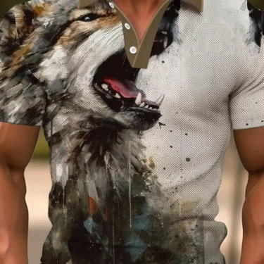 Animal Lion Men's Sportswear Printed Polo Shirt Outdoor Work Streetwear Short Sleeve Black Red Summer Spring Lapel Polo Shirt 3