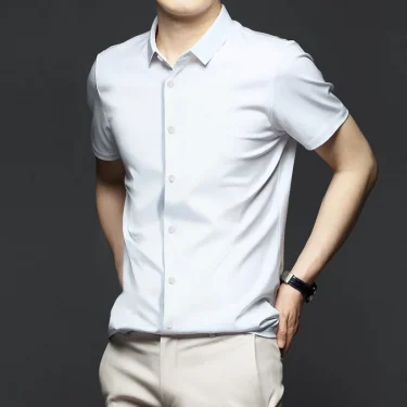 New Anti-Wrinkle Men Shirts Short Sleeves Dress Shirts For Men Slim Fit Camisa Social Business Blouse White Office Shirt S-4XL 3