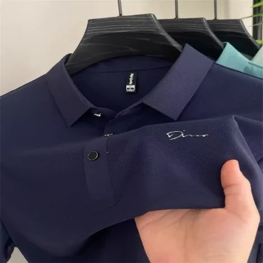 2025 new solid color short sleeved polo shirt for men's summer, comfortable and breathable T-shirt for casual men's wear 2