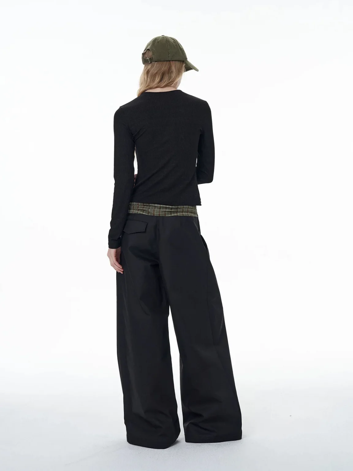Women Casual Streetwear Basics Style Plaid Spliced Patchwork Khaki Black Suit Pants Japanese Korean Low Waist Rise Trousers 4