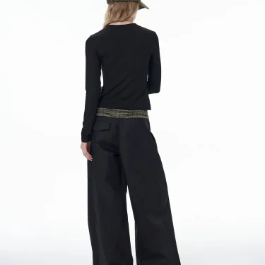 Women Casual Streetwear Basics Style Plaid Spliced Patchwork Khaki Black Suit Pants Japanese Korean Low Waist Rise Trousers 4