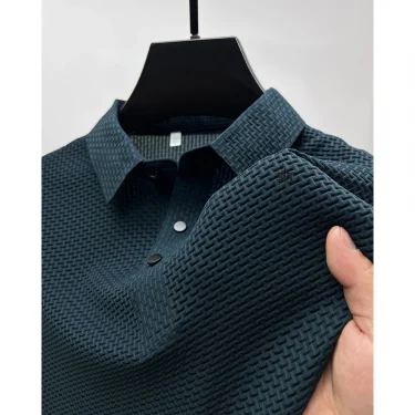 Letter print polo shirt round neck t-shirt men's short sleeve 2025 summer thin solid color refreshing t-shirt breathable top 1