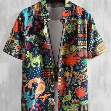 Hawaiian Plant Style men's Shirts Summer Beach Party Short Sleeved Shirt Men's Outdoor Breathable Top Fashion Street Clothing 2