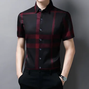 Men's business casual short sleeved shirt Men's plaid shirt 5