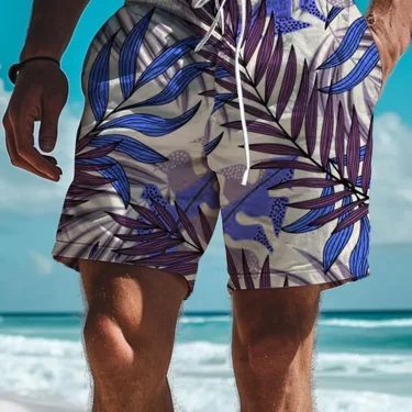 Leaf Tropical Men's Board Shorts Hawaiian Short 3D Printed Swim Trunks Elastic Drawstring Breathable Stretch Aloha Style 5