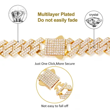 New Bling 14MM Cuban Link Chain Bracelet Men Women Hiphop Prong Rhombus Cuban Chain Bracelets Iced Out Jewelry Gifts 3
