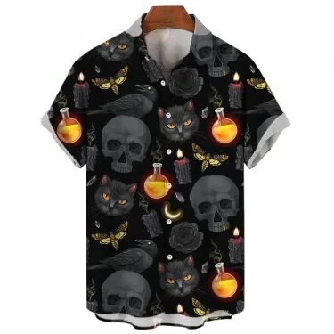 2024 New Men's Shirts Mysterious Totem Print Casual Handsome Men's Lapel Tops Large Size Men's Short Sleeve Shirts Loose 2