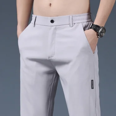 Summer Thin Ice Silk Stretch Men's Pants Business Casual Elastic Waist Smooth Trouser Suit Pants Male Brand Clothing 1