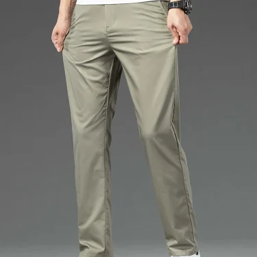 Spring Summer New Men's Casual Pants Thin Mulberry Silk Soft Business Casual Trousers Slim Straight Elastic Suit Pants Male 2