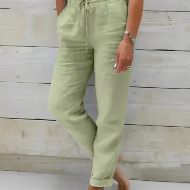 Women's High Waist Solid Color Cotton Linen Casual Pants Fashion Summer Female Holiday Casual Long Pant New 1