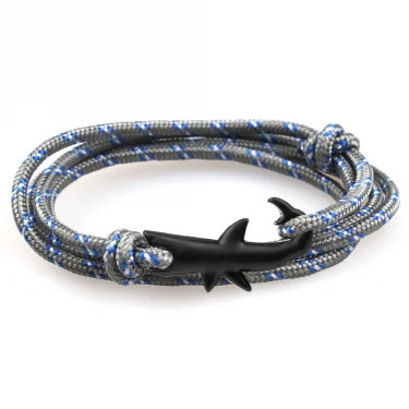 Mens Vintage Black Shark Bracelet Pure Hand Knitting Multicolor Rope Multilayer Bracelets For Women Men Cute Animal Jewelry Gift 2