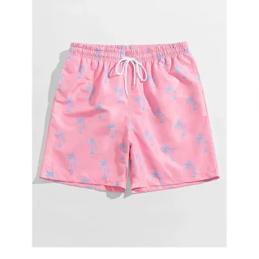 Pink Beach Pants Summer Men'S And Women'S Shorts Coconut Tree Print Quick Drying Surfing Swimming Hot Spring Short 3