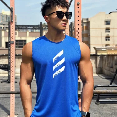 Fashion Simple Men's Tank Tops Casual O-neck Sleeveless Shirts Summer Quick Dry Breathable Gym Tees Outdoor Fitness Sports Vest 5