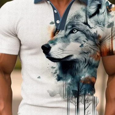 Animal Lion Men's Sportswear Printed Polo Shirt Outdoor Work Streetwear Short Sleeve Black Red Summer Spring Lapel Polo Shirt 2