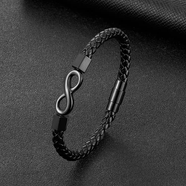Men Women Infinity Symbols Bracelet Handmade Braided Leather Bracelets Black Stainless Steel Couple Friendship Jewelry Gifts 2