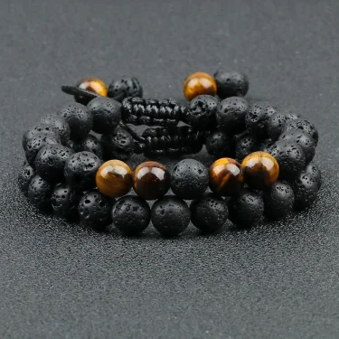 Black Lava Stone Crown Charm Tiger Eye Beads Bracelet For Men Women Braided Bracelets Handmade Adjustable Jewelry Pulseira 5