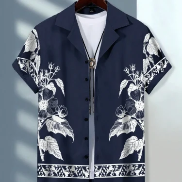 Men's Hawaiian Shirts Men's Short Sleeve Shirts Summer Casual Fun Hawaiian Vacation Printed Button Lapel Short Sleeve Shirts 4