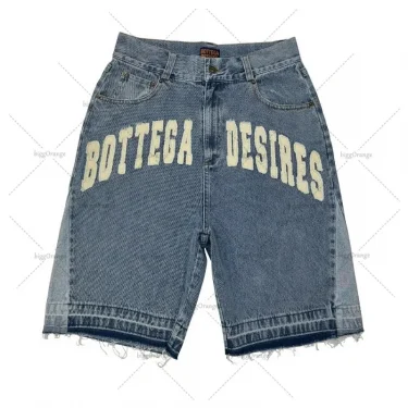 Y2K American Street Embroidery High Waist Washed Oversized Denim Shorts Harajuku Retro Trendy Brand Jeans Men Goth Punk Shorts 2
