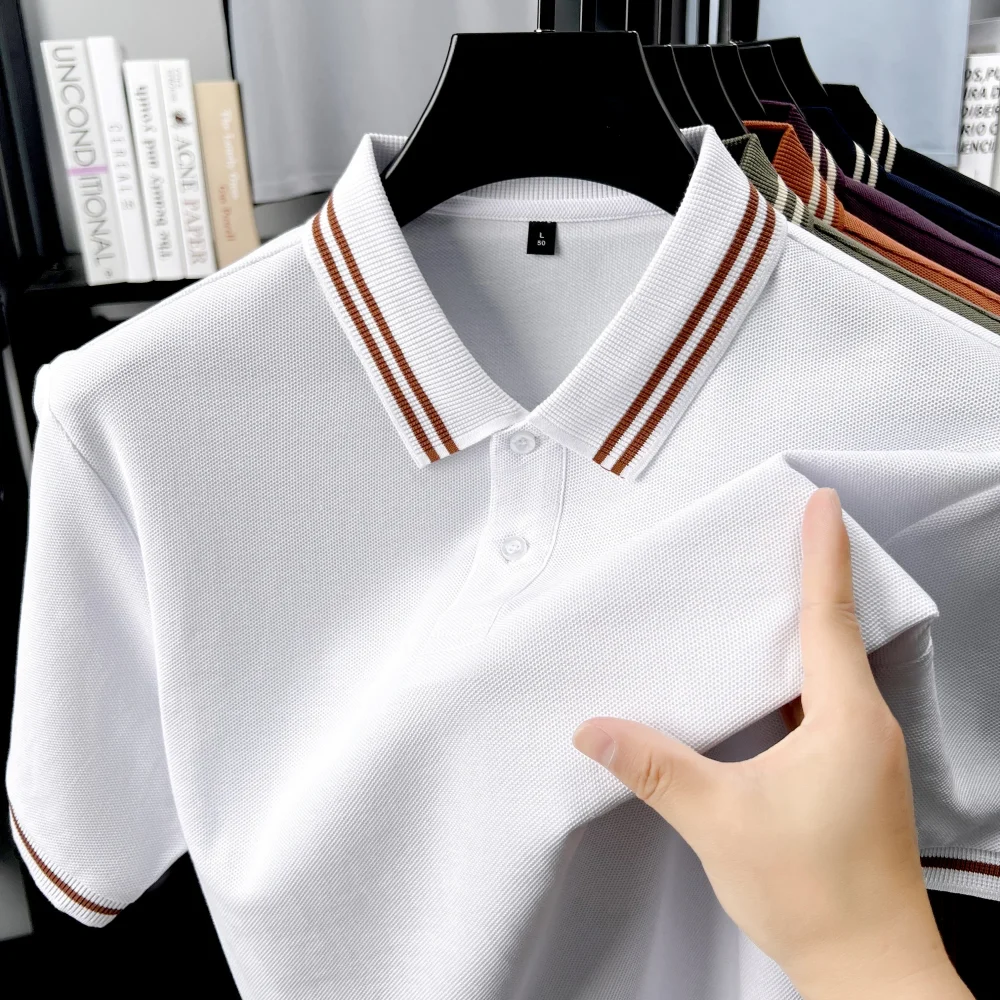 100% pure cotton men's new short sleeve summer custom fashion polo shirt high-quality luxury boutique Tshirt business casual top 3