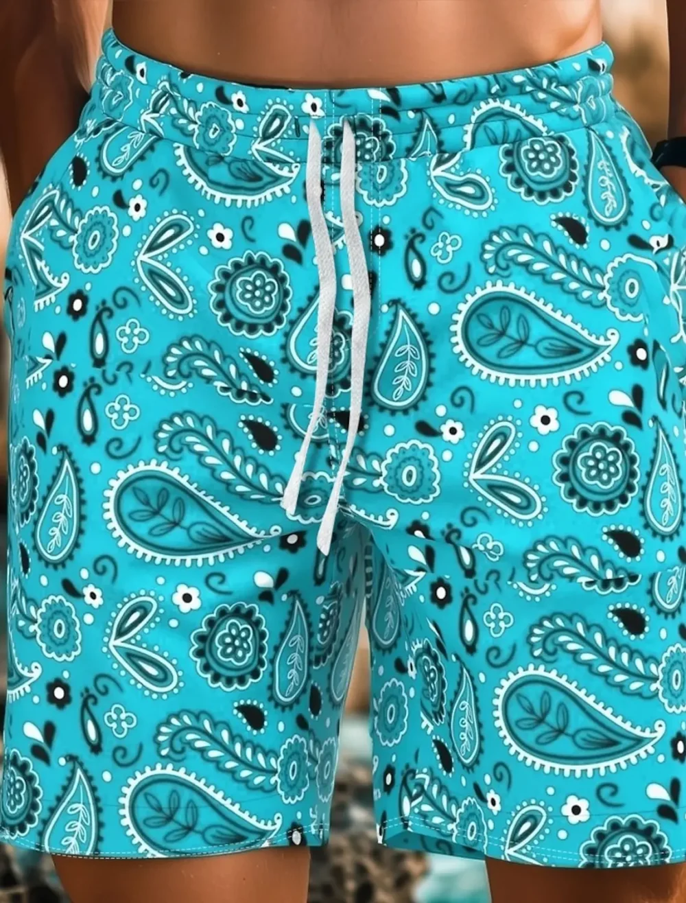 Men's Paisley Shorts Swimming Trunks Board Shorts Fashion Streetwear Pocket Drawstring Shorts Men's Underwear 1