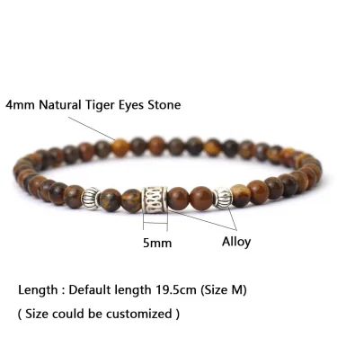 Noter New 4mm Bracelet For Men Viking Rice Beads Braclet Natural Lava Tiger Eyes Red Howlite Stone Braslet Leisure Accessories 4