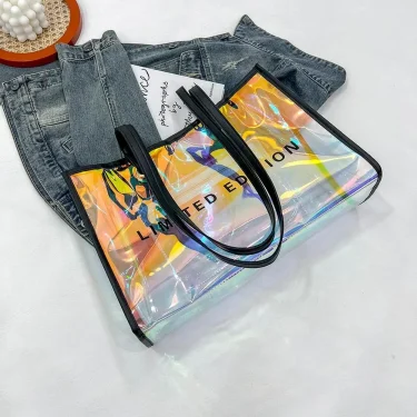 Women Letters Large Capacity Travel Shoulder Bags Laser PVC Transparent Handbag 2