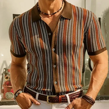 Vintage Short Sleeve Polo for Men, Buttoned Cardigan, Leisure Knit, Summer 2025 1