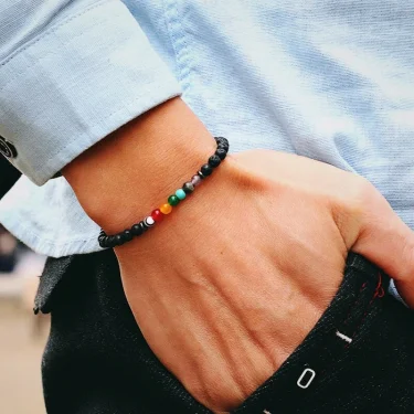 New Chakra Bracelet For Men 4mm Braclet Natural Lava Onyx Beaded Braslet Yoga élastique Braclet Pulseira Masculina Gift For Him 1