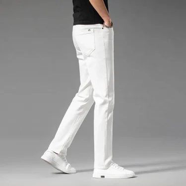 Summer New 98% Cotton Men's Casual Jeans White Classic Fashionable Stretch Straight Denim Trousers Black Brand Clothing Male 3