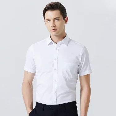 Business Dress Shirt Men Short Sleeve Autumn Spring Fashion Solid Casual Formal White Work Office Simple Basic Man Clothe S-7XL 5