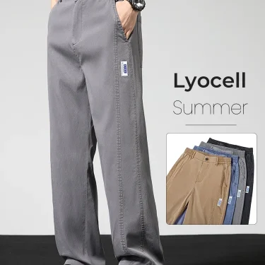 Summer Thin Casual Pants Men's Straight Wide Pants Brand Clothing Lyocell Stretch Loose Trousers Korean Trendy Man Clothing 1
