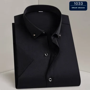 Hot Sale Men's Dress Shirt Formal Thin Business Classic Basic Diamond Button Social White Shirt Short Sleeve Men Clothing 4