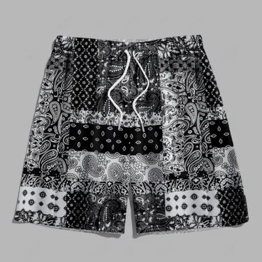 Moroccan style men's casual shirt set Exquisite paisley pattern print is perfect for travel or street wear shirt shorts set 4