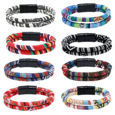 Double Layered Ethnic Tribal Cloth Fil Bracelet Men Women Summer Bohemia Fabric Rope Bracelet For Men Pulseras Hilo Hombre 1