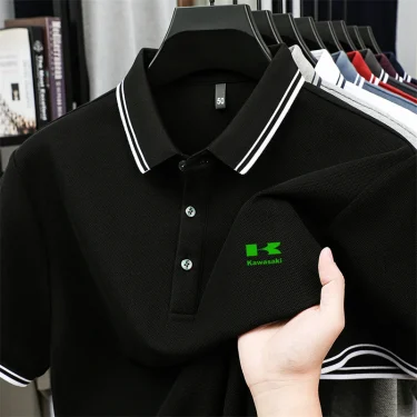 High end Brand Men's 100Cotton Polo Shirt Summer New Fashion Letter Print Lapel Short Sleeve Business Casual Breathable Menswear 1