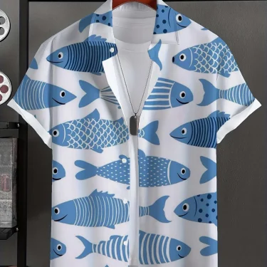sea fish Pattern 3D Printed Men's Shirt Fashion New Summer Casual Fresh Style Oversized Breathable Lapel Button Hawaiian Shirt 4