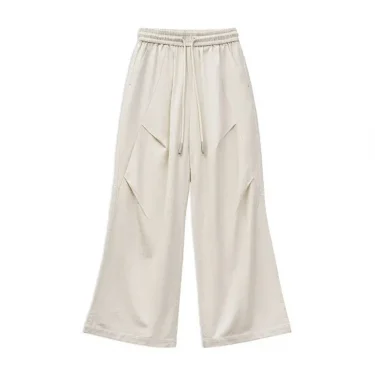 Maden Casual White Cleanfit Pleated Pants Women Elastic Waist Wide Leg Cargo Sweatpants Floor-Length Trousers Versatile Bottoms 6