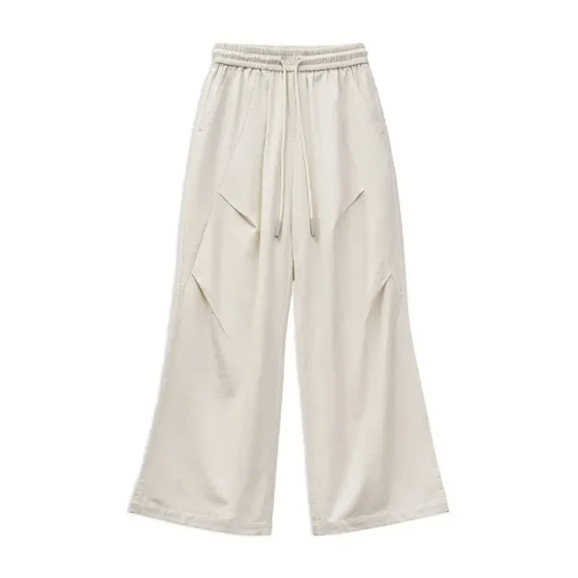 Maden Casual White Cleanfit Pleated Pants Women Elastic Waist Wide Leg Cargo Sweatpants Floor-Length Trousers Versatile Bottoms 6
