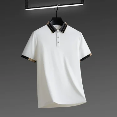 2025 New Men's Business Casual Short Sleeved Shirt Solid Color Polo Shirt Fashionable Breathable Comfortable Versatile Top 2