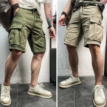 Men Summer New Multi Pockets Cotton Cargo Shorts Men Fashion Solid Quick Dry Joggers Shorts Pants Outdoor Breathable Shorts Male 5