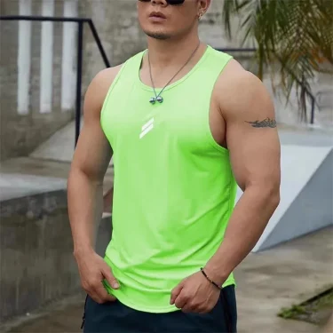 2024 Summer Men's tank top Casual Round Neck Mesh Undershirt Shirt Sports Fitness Top Sleeveless Vest Quick Dry training vest 1