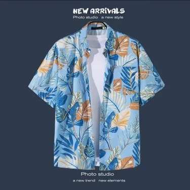 Men Street Fashion Summer Daily Shirt Hawaiian Cartoon Print Casual Loose Shirts Short Sleeve Beach Loose Tops 6
