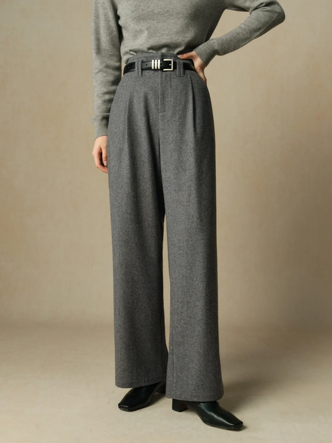 DUSHU 53.1% Wool Women Winter Trousers Black Commuter Simple Wool Blended Straight Pants Winter Thicken Grey Pant 24DH84070 1