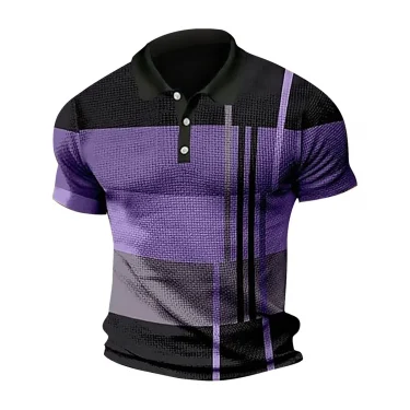 A color-blocked striped lapel-collar short-sleeved breathable and wear-resistant summer men's POLO shirt 4