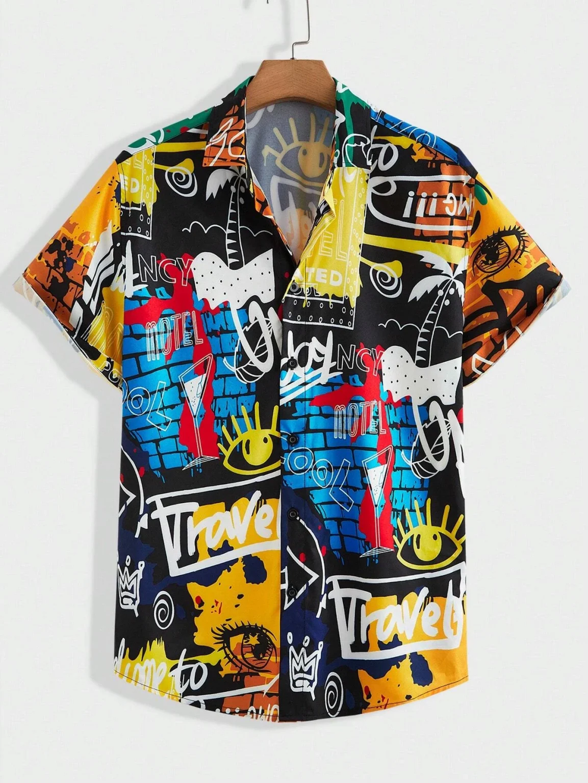 Men's Lapel Shirts Women's Irregular Pattern Print Design Casual Short Sleeve Button-Down Shirts Casual Tops 1