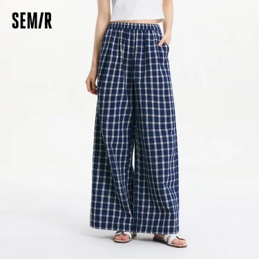 Semir Textured Plaid Wide Leg Pants Women Instagram Trendy 2025 Summer New Vintage Long Pants for Relaxed Style 1