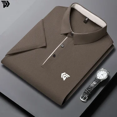 Summer new men's business casual short sleeved shirt, solid color polo shirt, fashionable, breathable, comfortable,versatile top 5