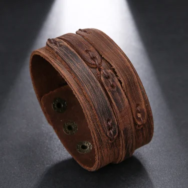 Trend Jewelry Vintage Handmade Weave Smooth Genuine Leather Bracelet Men Personalized Cuff Wide Leather Bracelet cuir homme 3