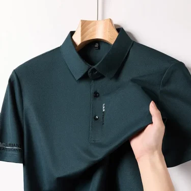 New Men's Business Casual Short Sleeved Shirt with Badge Solid Color Polo Shirt Fashionable Breathable Comfortable Versatile Top 5