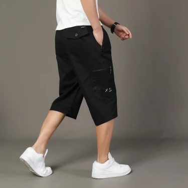 3/4 Loose Cargo Shorts Men Cotton Outdoor Hiking Man Keen Length Summer Breathable Elastic Waist Drawstrring Short Pants 4